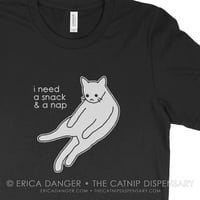 Image 1 of I Need a Snack and a Nap Tee, featuring Anxiety Cat