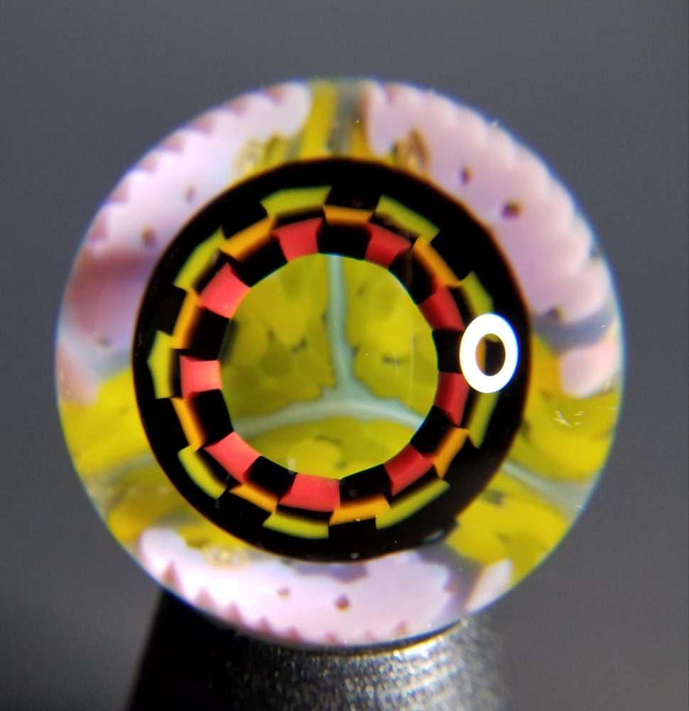 Image of 39mm UV marble with Rasta Checkerboard and Peyote Hills milli