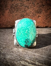 Image 3 of WL&A Handmade Carico Aqua Mint Thunderbird Signet Ring - Size 10