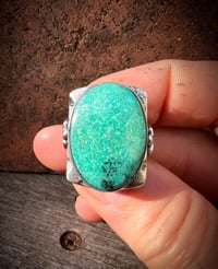 Image 4 of WL&A Handmade Carico Aqua Mint Thunderbird Signet Ring - Size 10