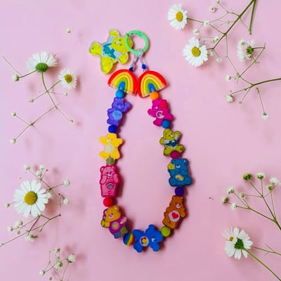 Image of Rainbow bears bag charm, Cartoon Chatacters, 80s 90s nostalgia, Care bears