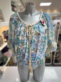 Image 3 of Colour Burst Crop Tassel Lace Top