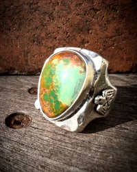 Image 1 of WL&A Handmade Royston Earthy Green Thunderbird Signet Ring - Size 10.5