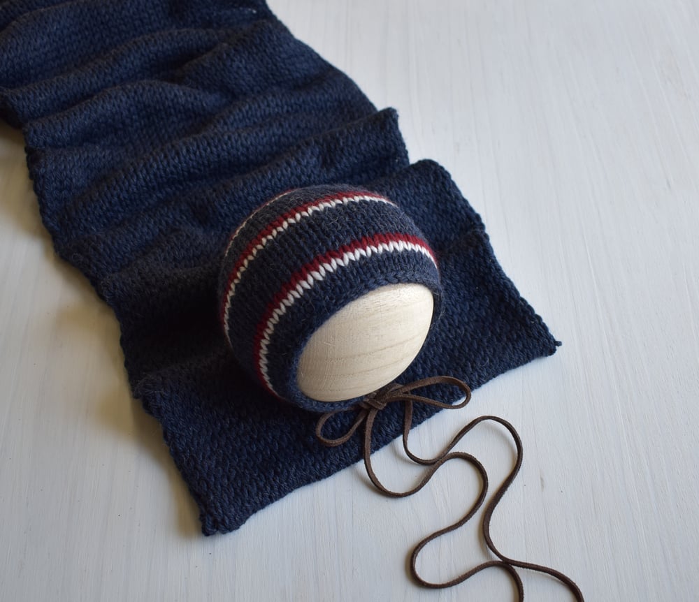 Image of Navy, Red and White Striped Bonnet & Wrap