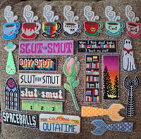 Image 1 of Stitched Bookmarks - Teacups, Bookshelves, Mermaid Tails, UFOs, and Sundry