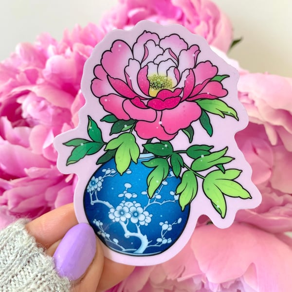 Image of GLITTER Peony in Ceramic Vase STICKER