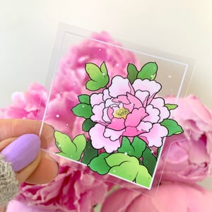 Image of CLEAR Pink Peony Framed STICKER