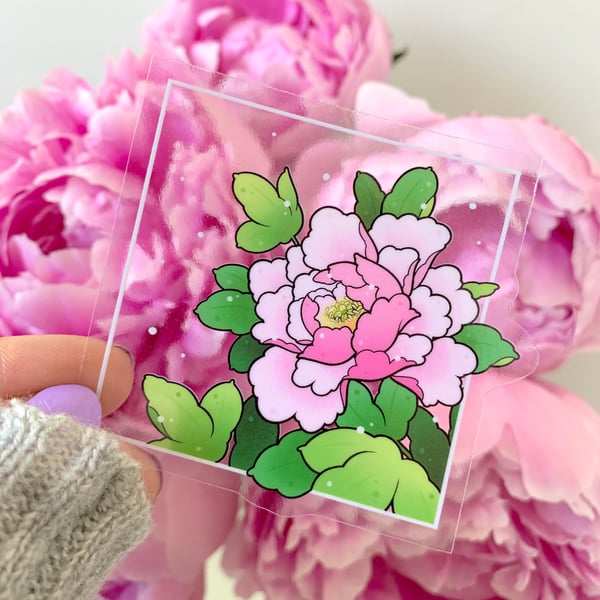 Image of CLEAR Pink Peony Framed STICKER