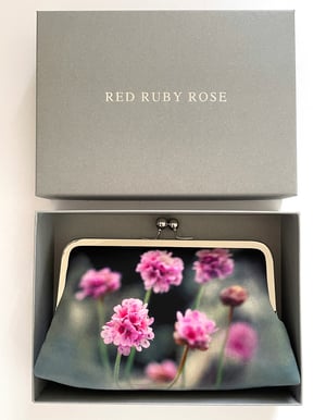 Image of Thrift flowers, printed silk clutch bag with chain handle