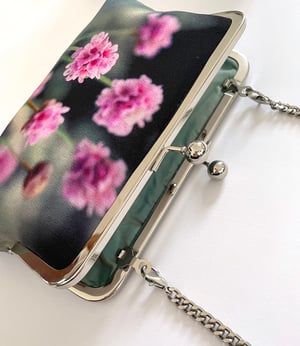 Image of Thrift flowers, printed silk clutch bag with chain handle