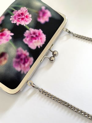 Image of Thrift flowers, printed silk clutch bag with chain handle