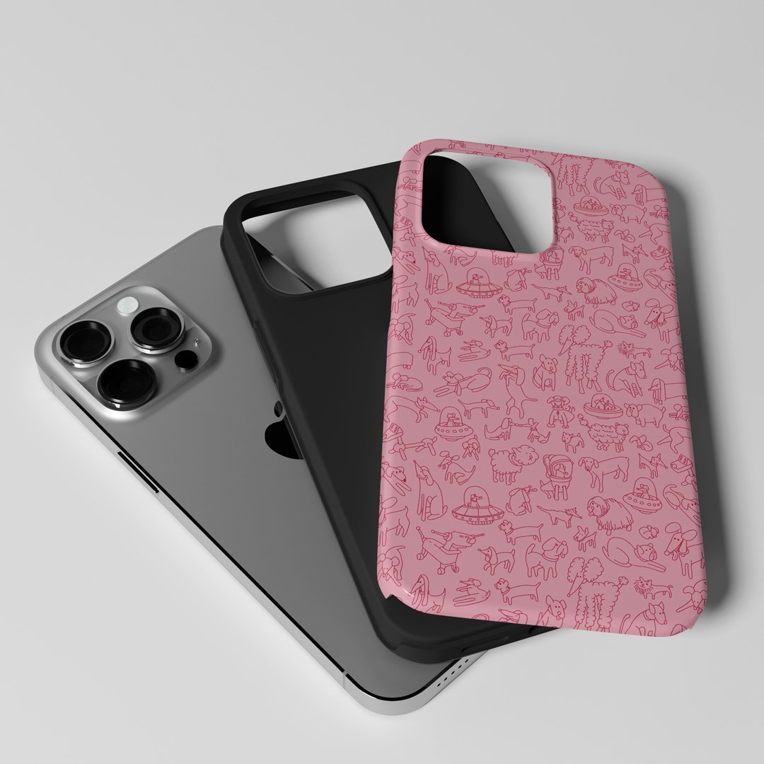 Pink Tough Phone Case - Dogs Doodle Pattern | Dollar Store Doodles