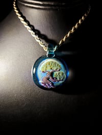 Image 1 of Bonsai tree pendant backed in blue stardust..