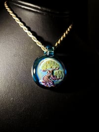 Image 2 of Bonsai tree pendant backed in blue stardust..