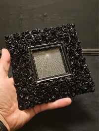 Image 1 of Very ornate chunky rose framed preserved spider web A