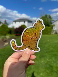 Image 1 of Orange Tabby Cat Pooper Sticker (Large) - 🌈 Glitter