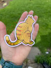 Image 2 of Orange Tabby Cat Pooper Sticker (Large) - 🌈 Glitter