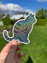 Image 1 of Grey Tabby Cat Pooper Sticker (Large) - 🌈 Glitter