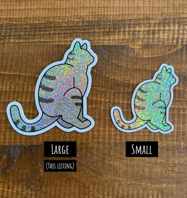 Grey Tabby Cat Pooper Sticker (Large) - 🌈 Glitter