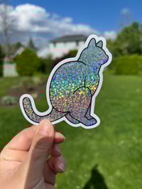 Image 2 of White/Grey Cat Pooper Sticker (Large) - 🌈 Glitter