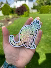 Image 1 of White/Grey Cat Pooper Sticker (Large) - 🌈 Glitter