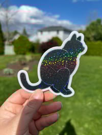 Image 1 of Black Cat Pooper Sticker (Large) - 🌈 Glitter