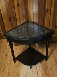 Image 1 of Beautiful Preserved Spider Web Glass topped corner Table