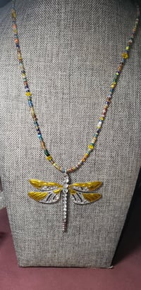Image 1 of Yellow Dragonfly Beaded Necklace