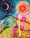 Little blue house in the Flower Garden. Original canvas painting