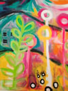Little blue house in the Flower Garden. Original canvas painting