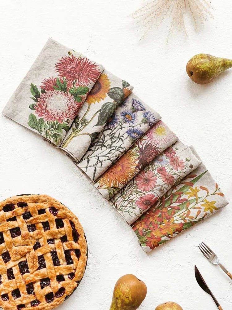 Image of Serviettes de Table en Lin Fleurs des Champs Lot De 6