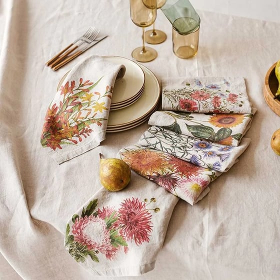Image of Serviettes de Table en Lin Fleurs des Champs Lot De 6