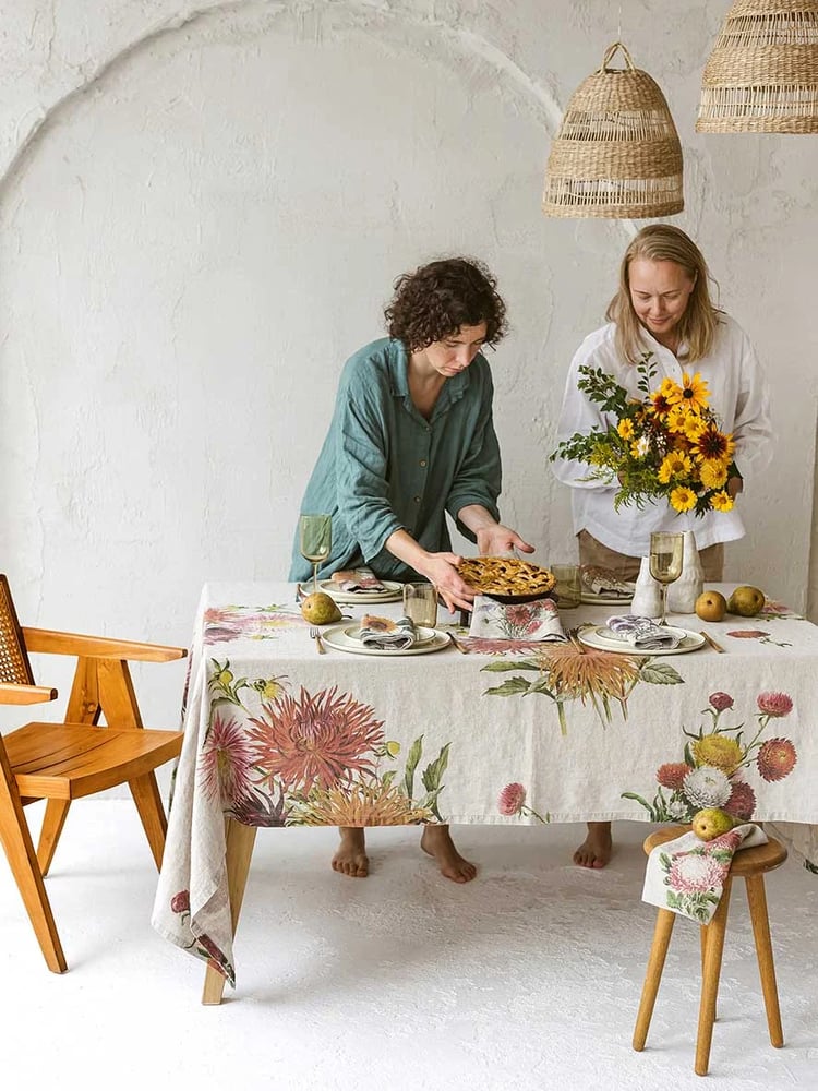 Image of Nappe DAHLIAS en Lin Lavé Taille Unique 170 x 250 cm