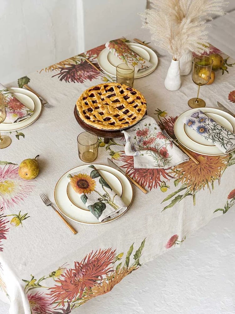 Image of Nappe DAHLIAS en Lin Lavé Taille Unique 170 x 250 cm