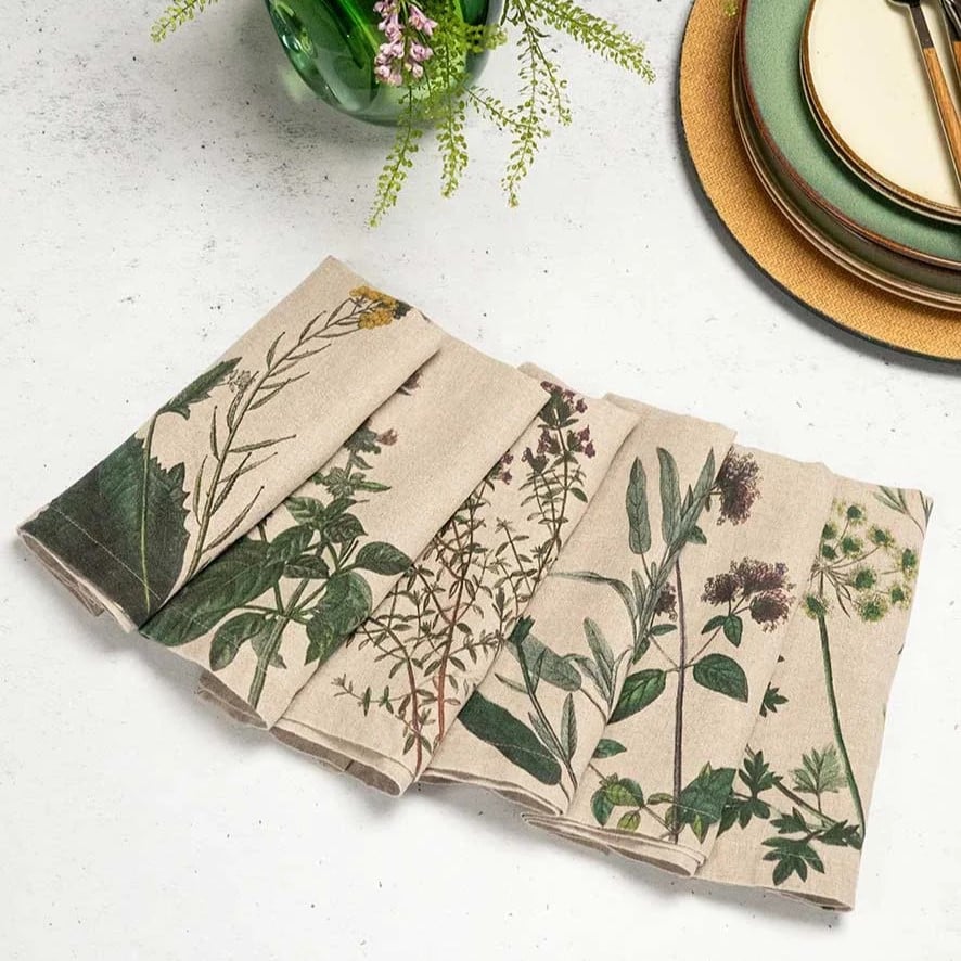 Image of Serviettes de Table en Lin Herbes Aromatiques Lot De 6