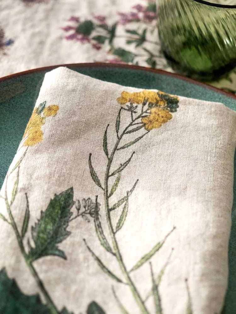 Image of Serviettes de Table en Lin Herbes Aromatiques Lot De 6