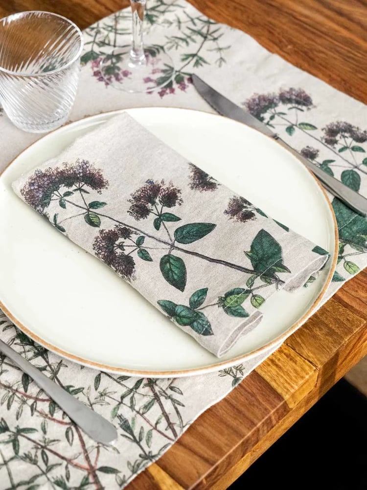 Image of Serviettes de Table en Lin Herbes Aromatiques Lot De 6