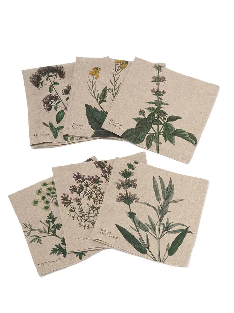 Image of Serviettes de Table en Lin Herbes Aromatiques Lot De 6