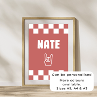 Image 1 of Rock Hand-sign Checkerboard Personalised Print