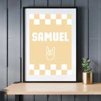 Image 2 of Rock Hand-sign Checkerboard Personalised Print