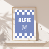 Image 4 of Rock Hand-sign Checkerboard Personalised Print