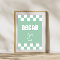 Image 5 of Rock Hand-sign Checkerboard Personalised Print
