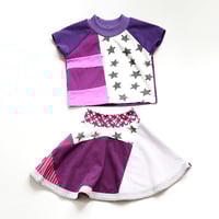 Image 2 of purple stars plum orchid 2T 2 short sleeve top and skirt set courtneycourtney matching 