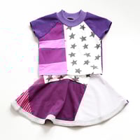 Image 3 of purple stars plum orchid 2T 2 short sleeve top and skirt set courtneycourtney matching 