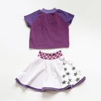 Image 4 of purple stars plum orchid 2T 2 short sleeve top and skirt set courtneycourtney matching 