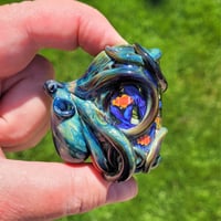 Image 1 of XXXL. Blue Aura Octopus Garden Aquarium Bead - Flamework Glass Sculpture Bead