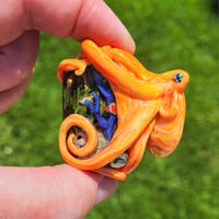 Image 2 of XXL. Bright Coral Orange Kraken and it's Tropical Coral Reef Garden - Flamework Glass Sculpture