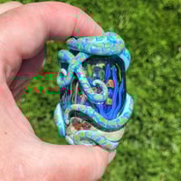 Image 3 of XXXXL. Blue Reticulated Kraken with Coral Reef Garden - Flamework Glass Sculpture