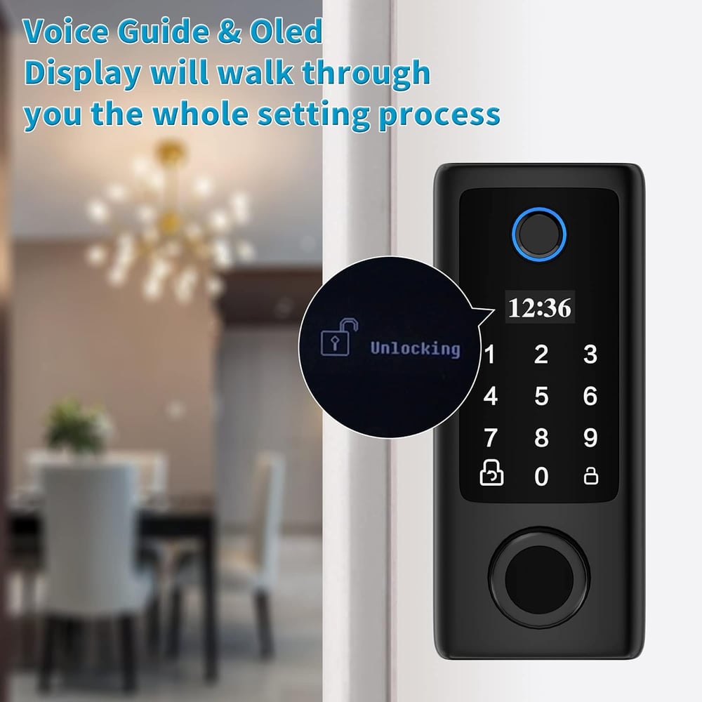 Smart Fingerprint Door Lock | Keypad, OLED, Auto Lock, DIY Install, Black, 300 Users