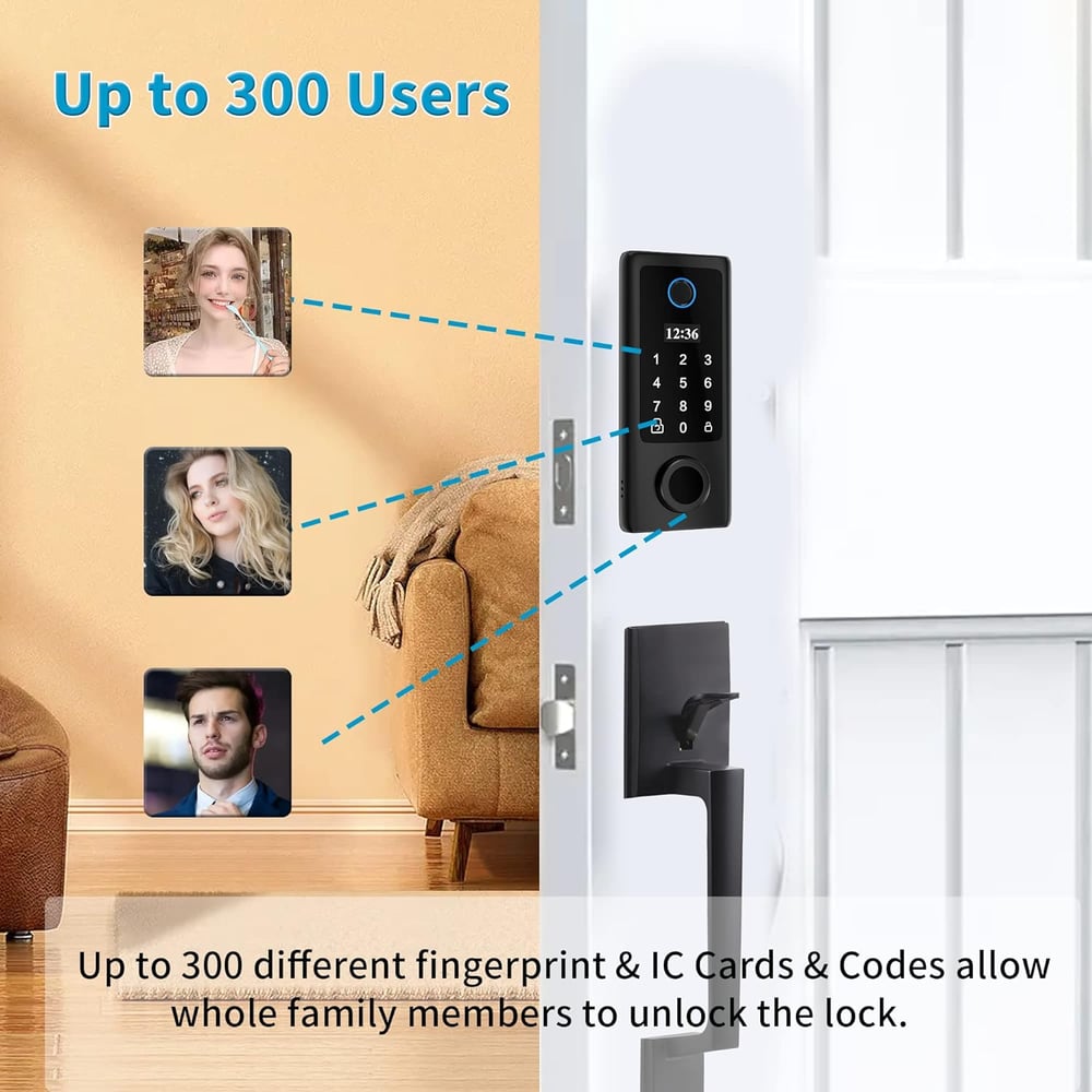 Smart Fingerprint Door Lock | Keypad, OLED, Auto Lock, DIY Install, Black, 300 Users